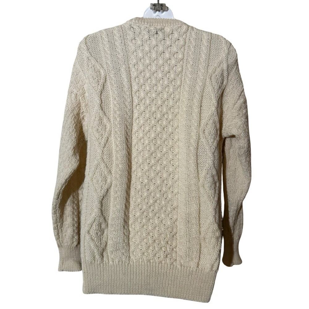 Aran Crafts Ireland 100% Wool Cable Knit Chunky Knit Fisherman Sweater Ivory S - Picture 3 of 16